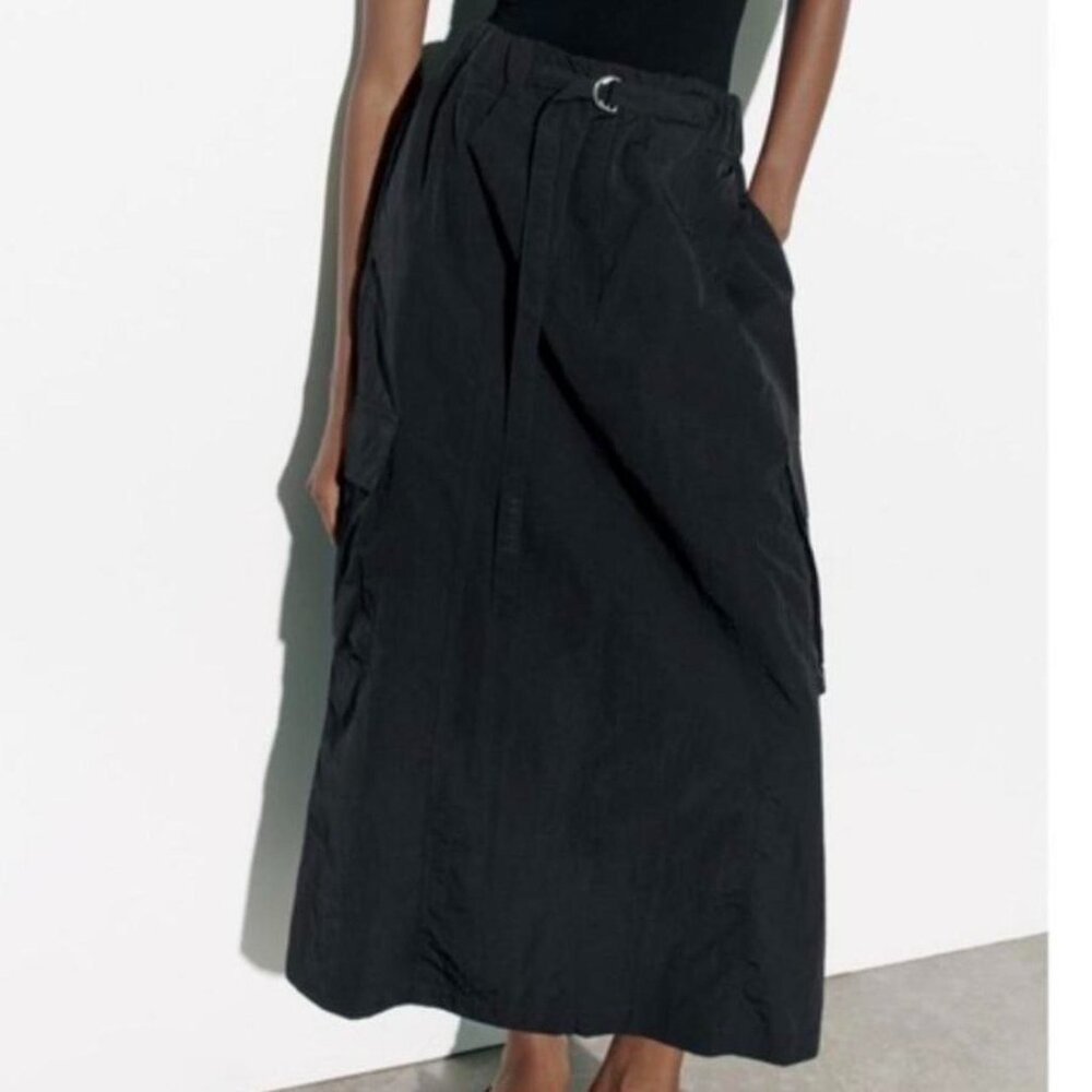 Streetwear style Black Nylon Cargo Skirt  size XS